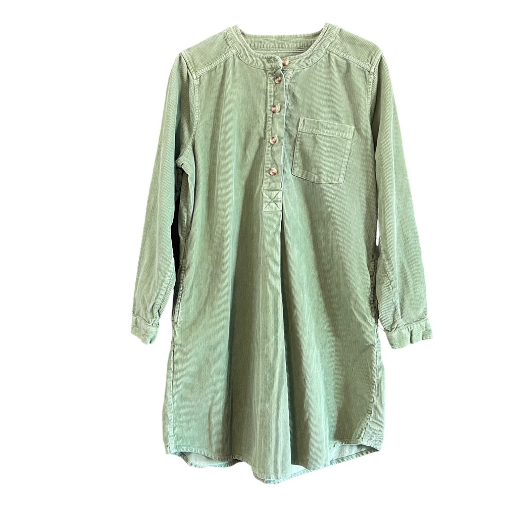 FatFace Green Corduroy Tunic Dress Band Collar Long Sleeve Pockets US 10R